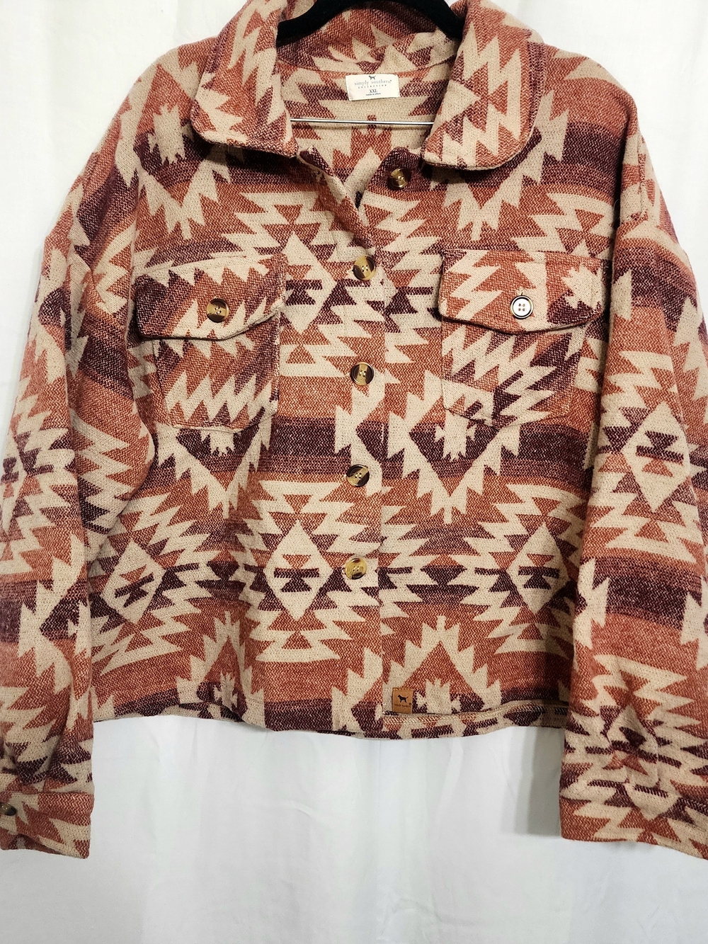 Simply Southern Aztec Button-Up Jacket in Rust & Cream Size 2X